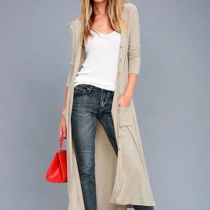 Lulus Graceful Ways Long Cardigan Sweater – Light Beige
